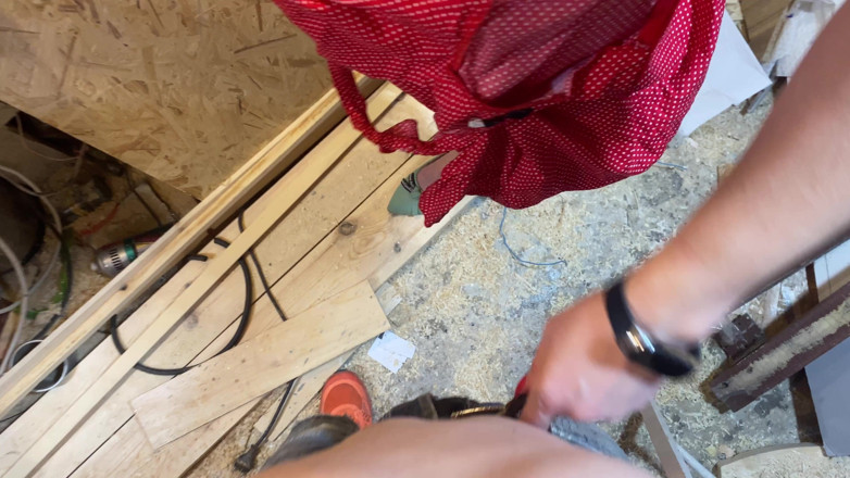 Hairy couple: Garage Fucking with Redhead Worker Girl with Hairy Pussy