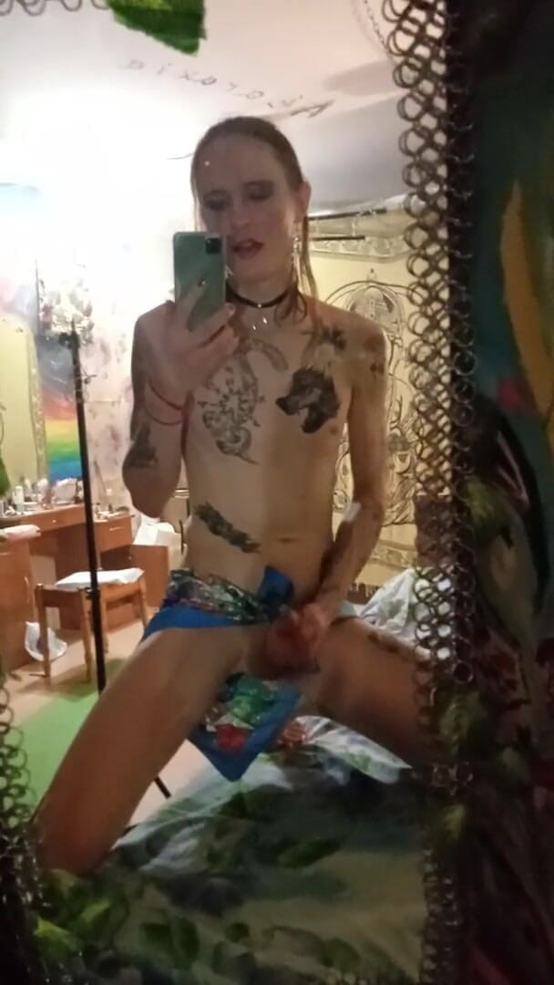 Rainbowdracat: Cock play in front of the mirror
