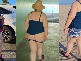 Big ass BBW MILF: Твоя любимая белая милфа с большой задницей наслаждается днем на пляже