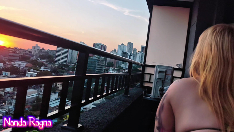 nandaragna: Hot Blonde Got Her Pussy Fucked on the Balcony While...