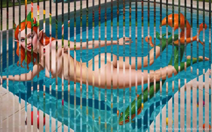 AI Girls: Nakna älvflickor som leker i poolen