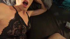 Babe in Black Garnet Lingerie Smokes, Fucks a Toy, Sucks Cock & Gets Creampie [full]