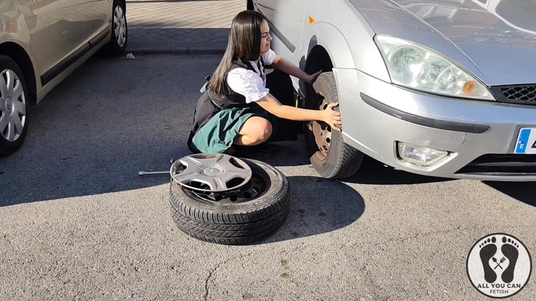 All You Can Fetish: Dirndl Slut Gets Dirty and Oily Changing Tires