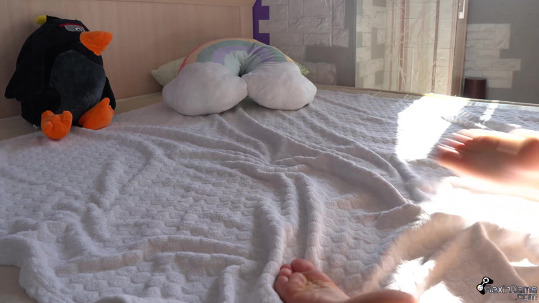 Sex In Game: Girl in cute skirt play pussy and orgasm closeup