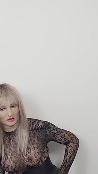 Blonde Crossdresser Tease in Bodystocking and Cumming a Lot