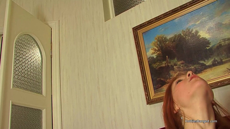 Hotties Banged: Redhead teen gags on cum in her mouth