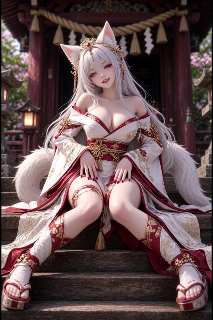 Wertstofsamler: 3D 动漫 kitune 在寺庙楼梯上自慰并骑乘她的鸡巴