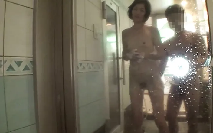 Asiatiques: Asian brunette gets doggystyled in the bathroom