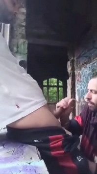 A Dude Is Jerking off in an Urban Exploration Setting and Gets Caught by a Blowjob Artist.