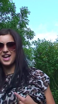 Sexy Brunette Teen Kattye Flashing Boobs and Pussy at the Park
