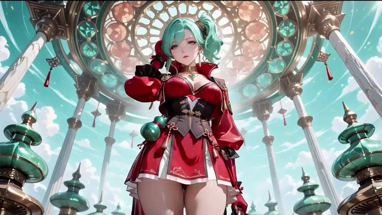 Tay Swift X: The Red-clad Blade's Private Tease! Green-haired Warrior in a Black-red...
