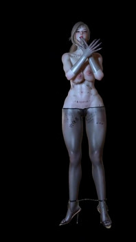 3D com tesão puta loira stripper nua seus peitos enormes mostram sua nova tatuagem