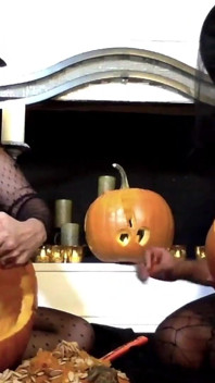 Julia Ann and Jenna Foxx Carve Pumpkins