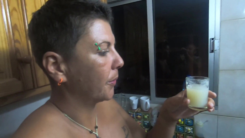 bekycarril: Girlfriend drinks a lots of saved cum from a shotglass