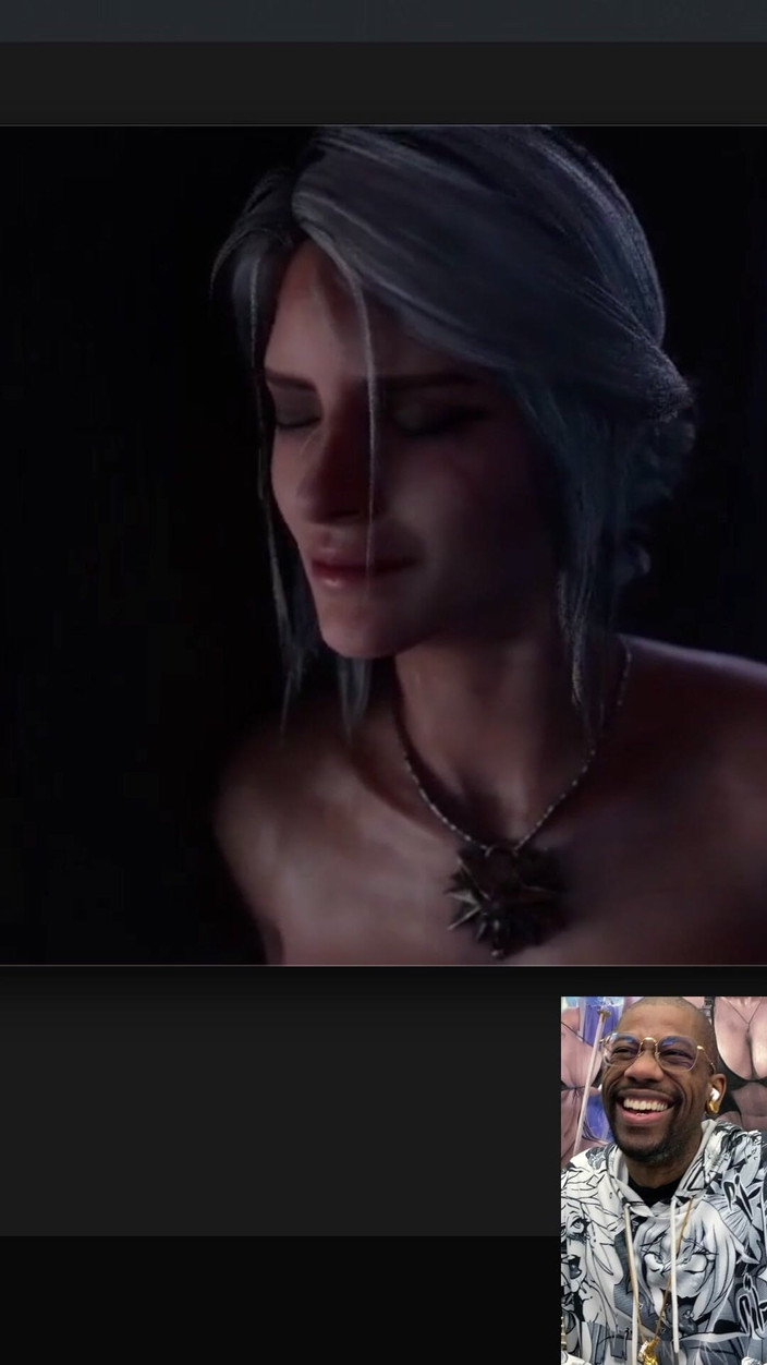 L6RD7BLU3 FUTA: Ciri transgénero masturbándose en silencio mientras te sonríe