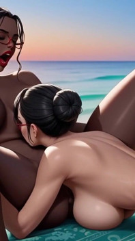 Une lesbienne se fait baiser sur la plage (animation artificielle)