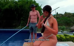 Rabuda latina leva pau no lado da piscina - Daniela Andrea &ampl