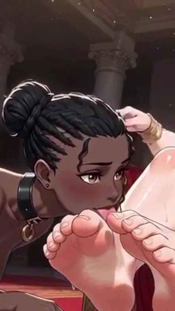 Anime Hentai: Svart tjej besatt av blonda drottningar stora fötter - intensiv dyrkan
