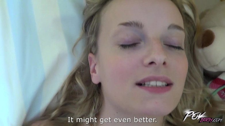 POV Bitch: Shy skinny blonde teen creampied by stranger when push his...