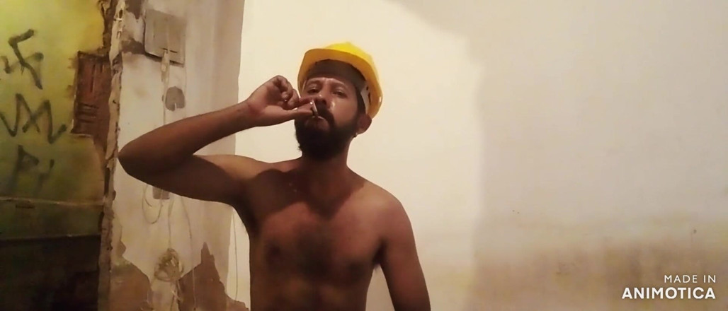 Stink HairyMale: Worker is smoking, foot and ass