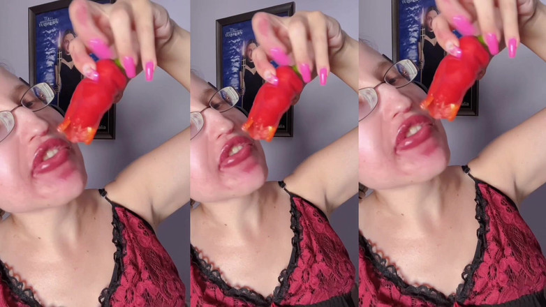 FinDom Goaldigger: Asmr paprika mangia il pepe - asmr, occhiali, gianess, rossetto, grandi...