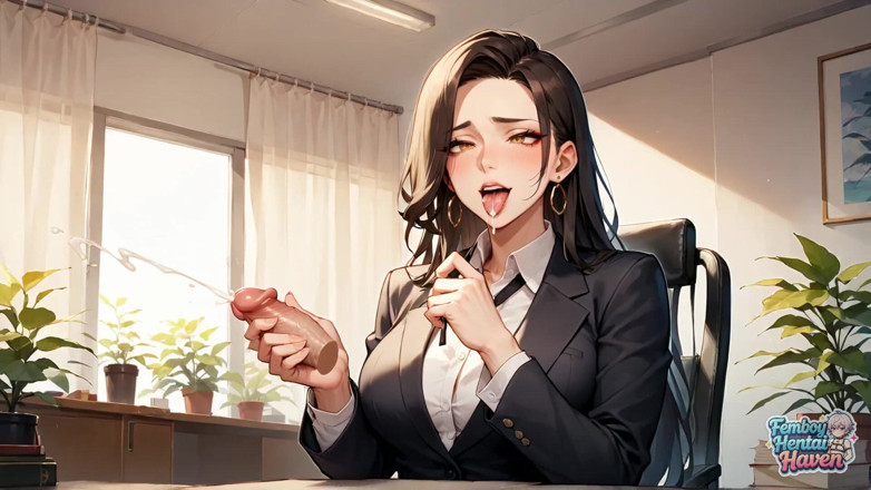 Femboy Hentai Haven: Un travestito sfarzoso riempie l'ufficio con la sua bontà il...