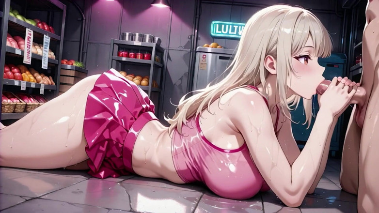 Tay Swift X: Ma chérie blonde excitée dans une épicerie - mini-jupe en latex rose...