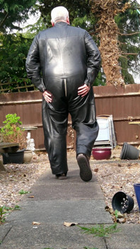 Leather Overalls in the Garden