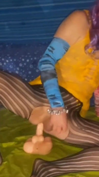 Elevated View Riding My Dildo to Cum in My Little Yellow Suit and Pantyhose