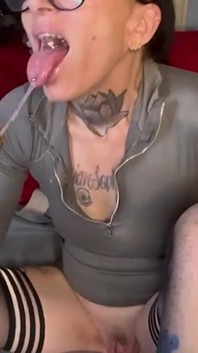Gagging and Squirting Over Dildo