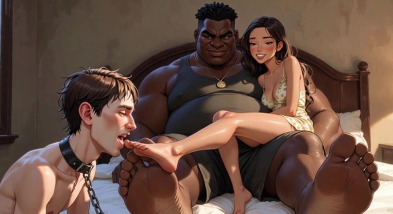 Anime Hentai: Foot Slave Husband Cleans Wife's Feet with His Tongue - Femdom