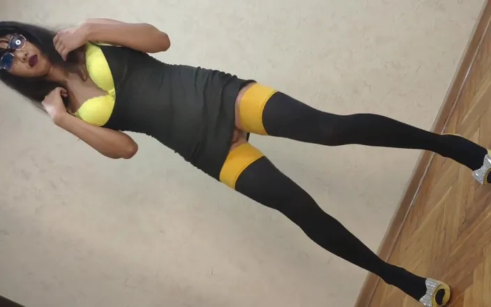 Ponny Letany: Sissy Ponyboy in Yellow Dress and High Heels Dancing for...