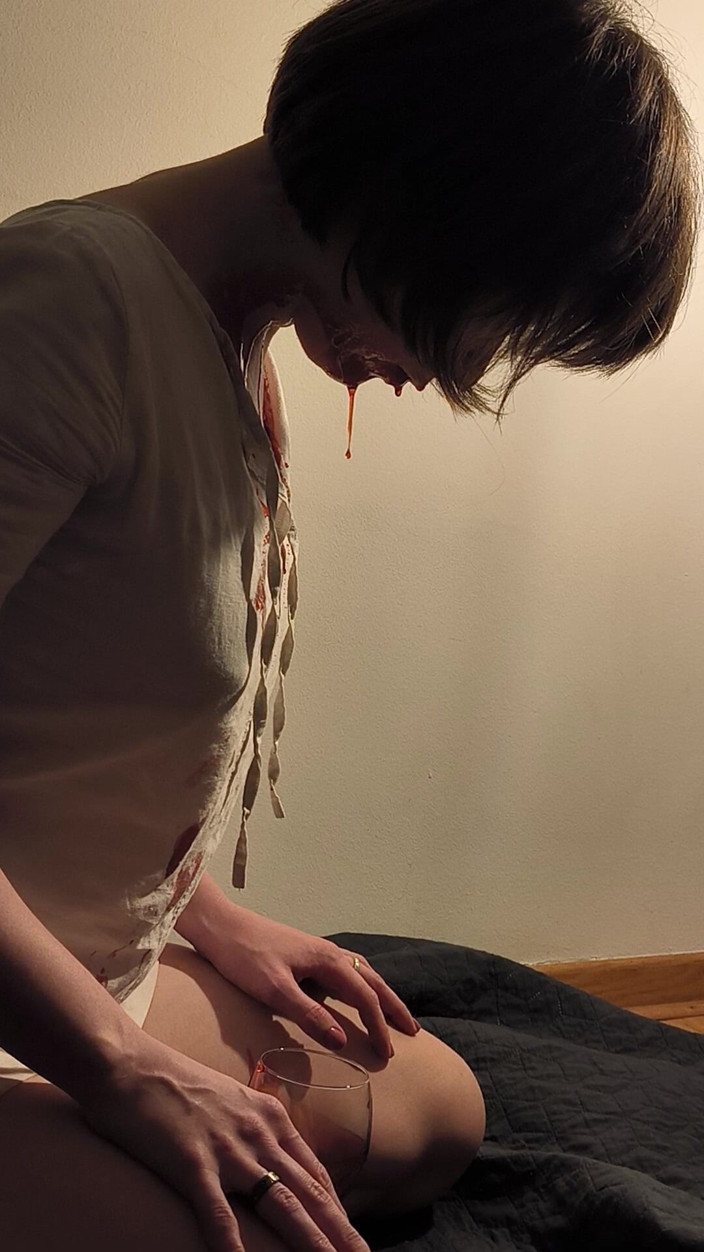 FenekManul: Red Liquid Is Pouring on a Beautiful Girl. Art Project