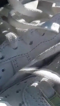 Twink Jerks off His Cock, Squirts Cum in Dirty Smelly Shoes, Into White Sneakers
