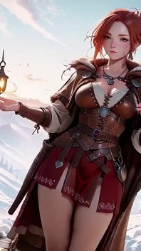 雪の中の赤毛の戦士!中世の村での禁断の革鎧の誘惑。コールドクイーンがギアのファスナーを下ろし、暴れ回る!