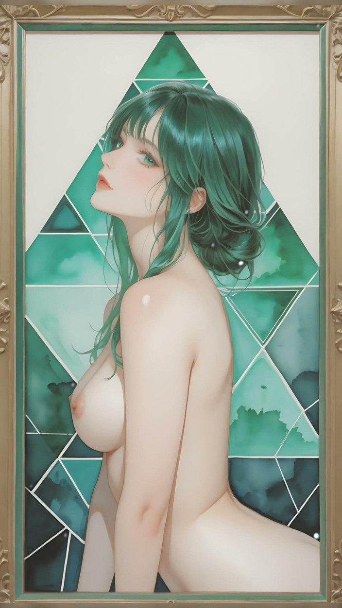 LustRender: Nude Silhouette in Emerald Geometry