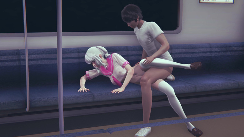 Waifu club 3D: College-mädchen muschi auf dem zugsitz gefickt