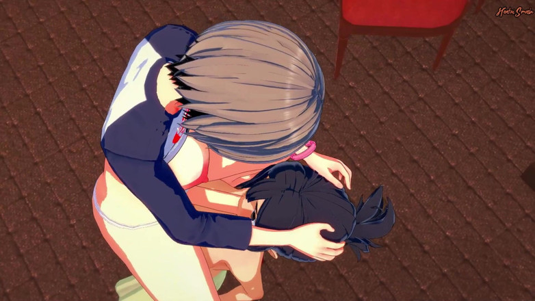 Hentai Smash: Ami Asai gives futa Uzaki a blowjob and swallows her...