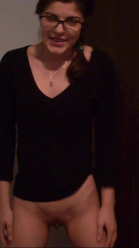 Skinny Teen with Glasses Full Bladder Standing and Pee on the Floor