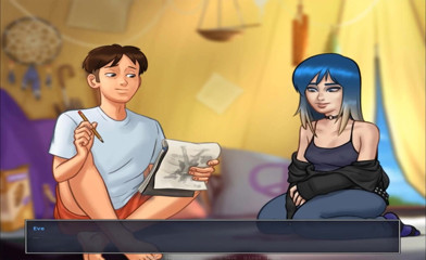 Hentai World: Summertime saga - mitschülerin, teen teen eve im blauen haar, nimmt...
