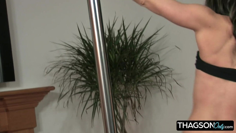 THAGSON ONLY: Seductive Brunette Pole Dances and Fingers Herself to Climax
