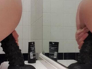 Cagedwarrioruk: Carl Cagedwarrior Takes Huge BBC Dildo in Hotel Bathroom with...