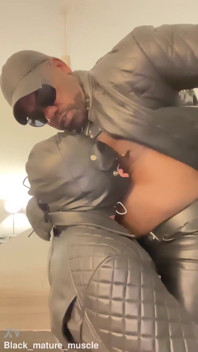 Interracial Leather Muscle Tit & Cock Play