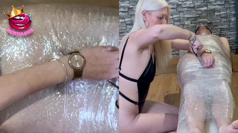 Mistress_BJQueen: Mummified Slave Expecting a Handjob, Locked in a Chastity Cage...