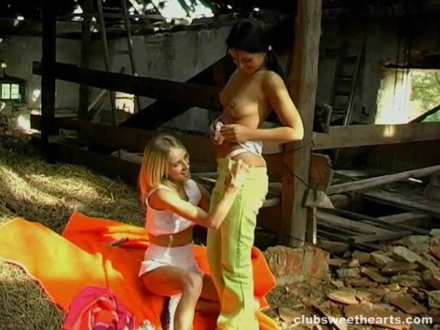 SkinnySweetHearts: Anne and Lesley Playing in a Haystack
