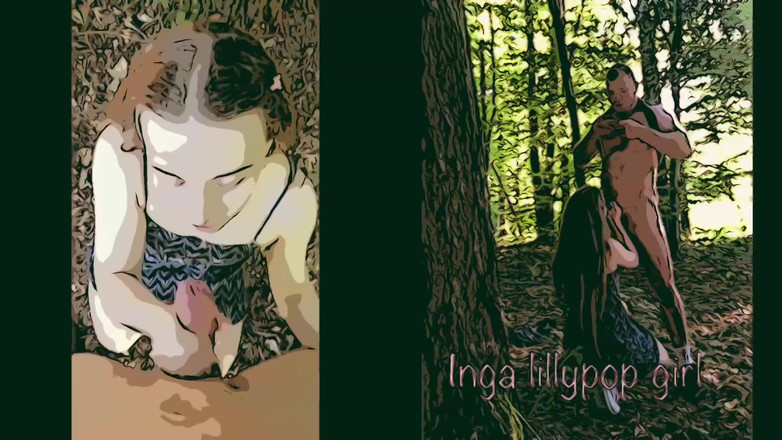 Inga lillypop girl comics: Starší chlap šuká mladou blondýnu v lese
