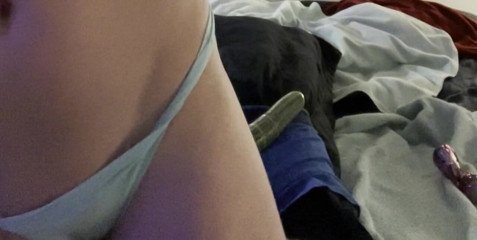 Emily Thighs: Sissy rides cucumber dildo