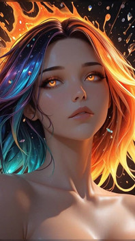 Retrato de belleza desnuda de diosa cósmica de neón con nubes cyber radiantes ai art presentación de diapositivas