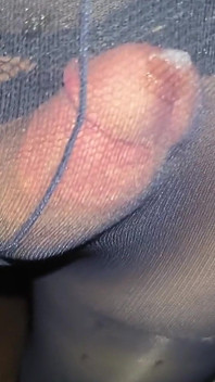 Sweet Cumshot in the Blue Dotted Pantyhose That I Stole