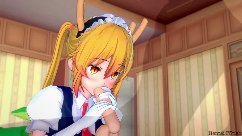 HentaiF3tish: Hentai pembantu naga Miss Kobayashi: Tohru mengambil pancutan yang besar